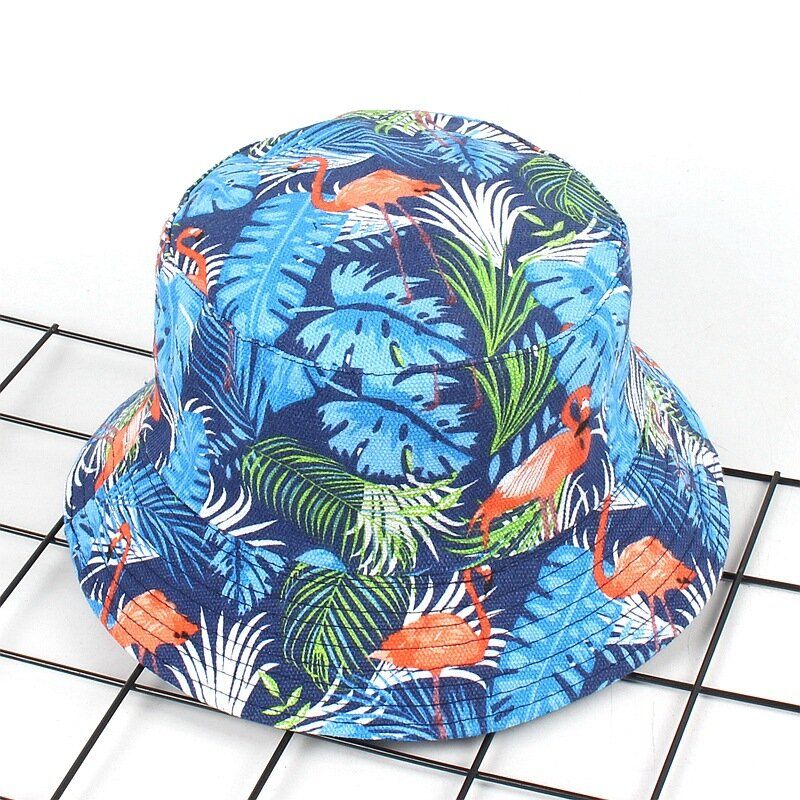 Női Print Flamingo Canvas Bucket Hat Outdoor Sunshade Fisherman Cap