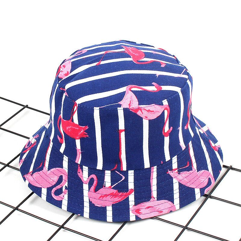 Női Print Flamingo Canvas Bucket Hat Outdoor Sunshade Fisherman Cap