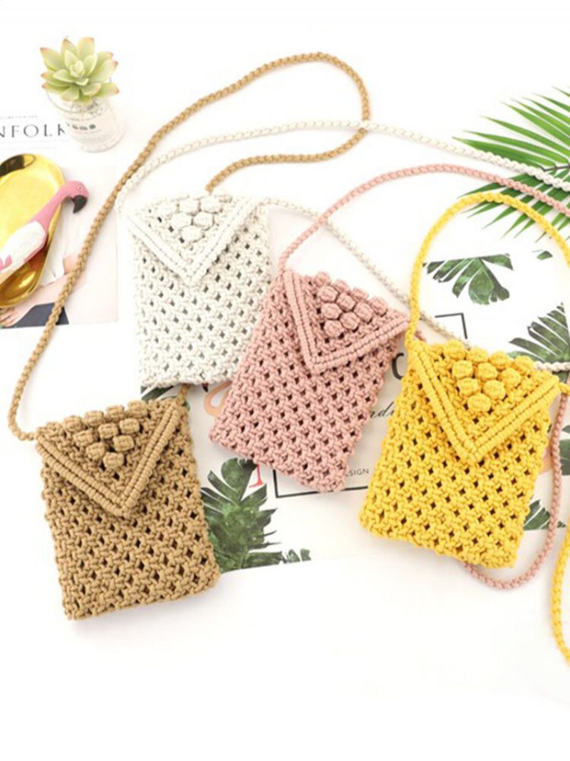 Női Straw Solid Flap Telefontáska Crossbody Táska