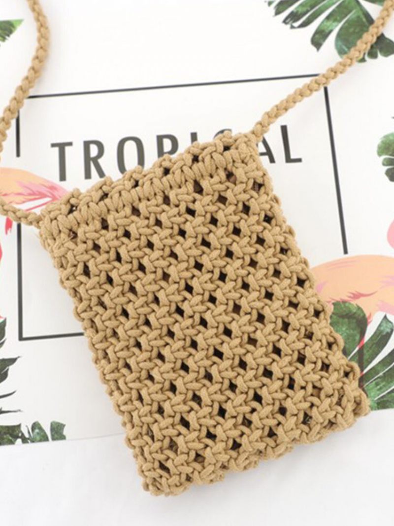 Női Straw Solid Flap Telefontáska Crossbody Táska