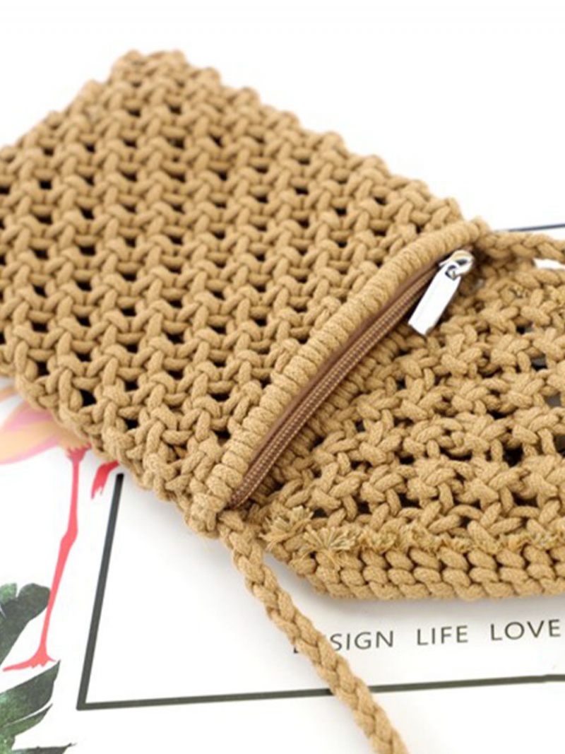 Női Straw Solid Flap Telefontáska Crossbody Táska