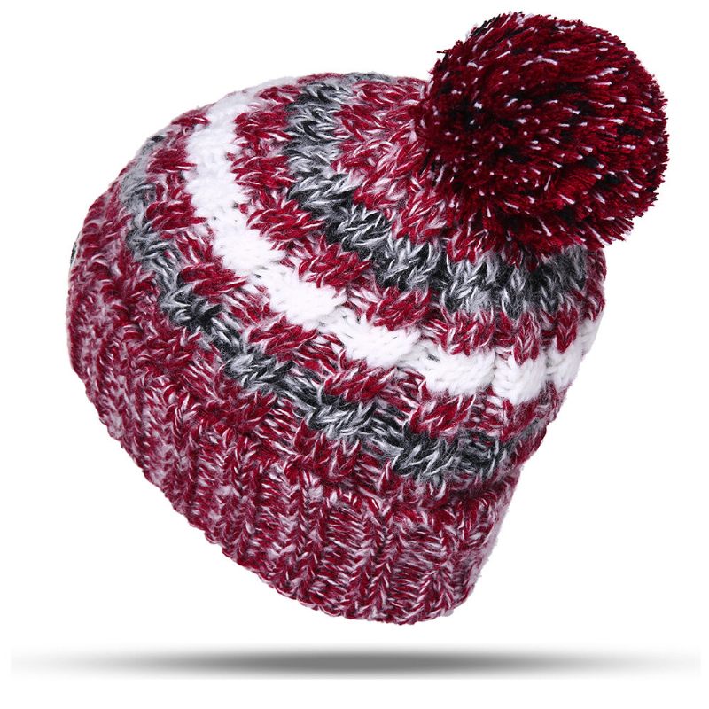 Női Téli Sapka Sálak Kesztyűk Szett Pamut Kint Pompon Kalapok Csíkos Vastag Beanie Gallér