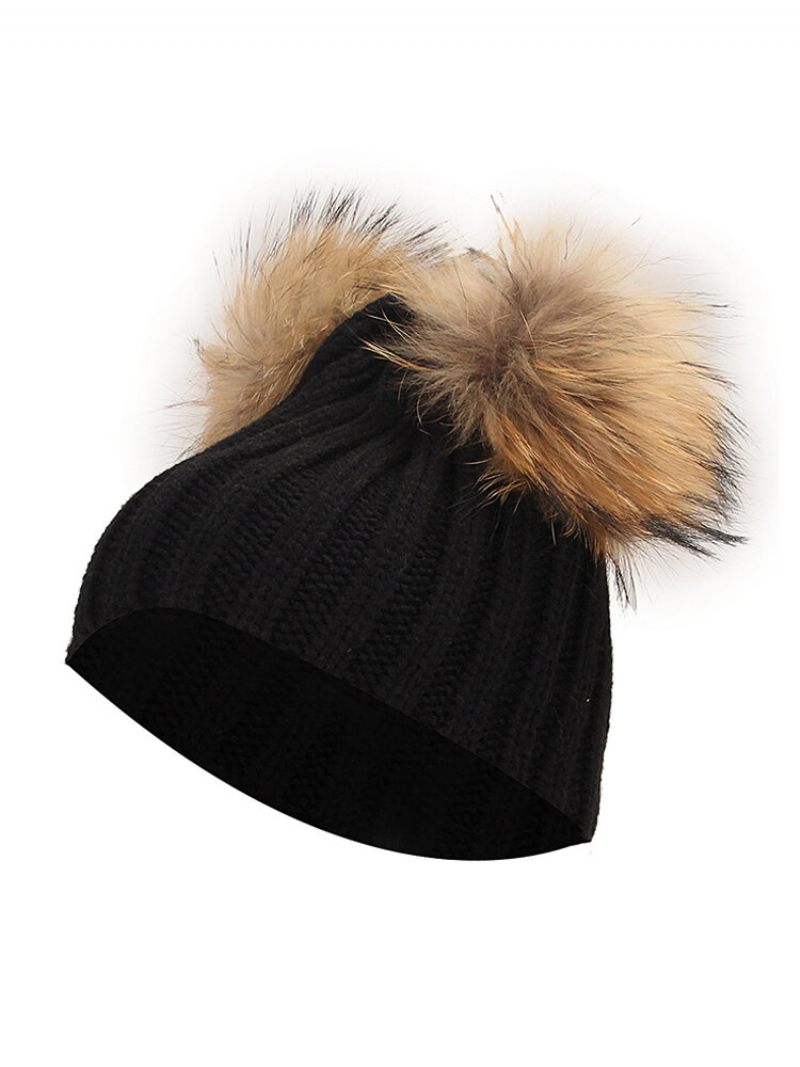 Női Téli Szőrme Sapka Dupla Pom Beanie Hat Kötött Bobble Sísapka