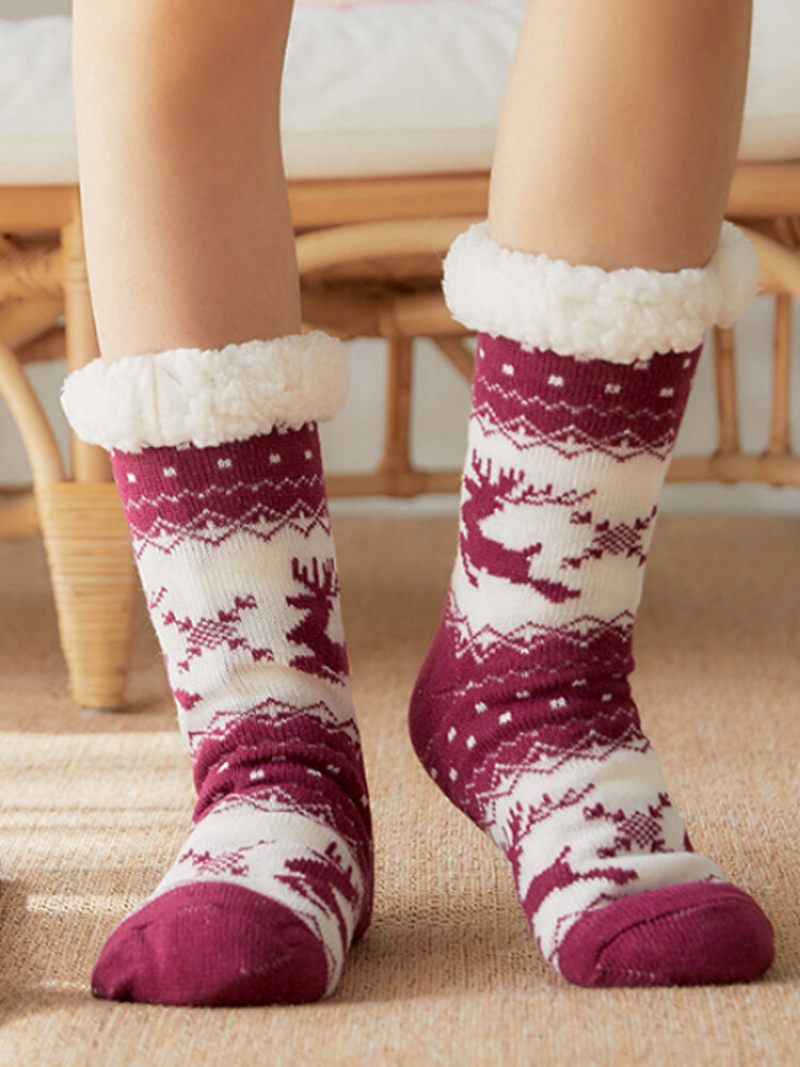 Női Karácsonyi Elk Sock Plus Velvet Sleep Socks Alkalmi Padlózokni