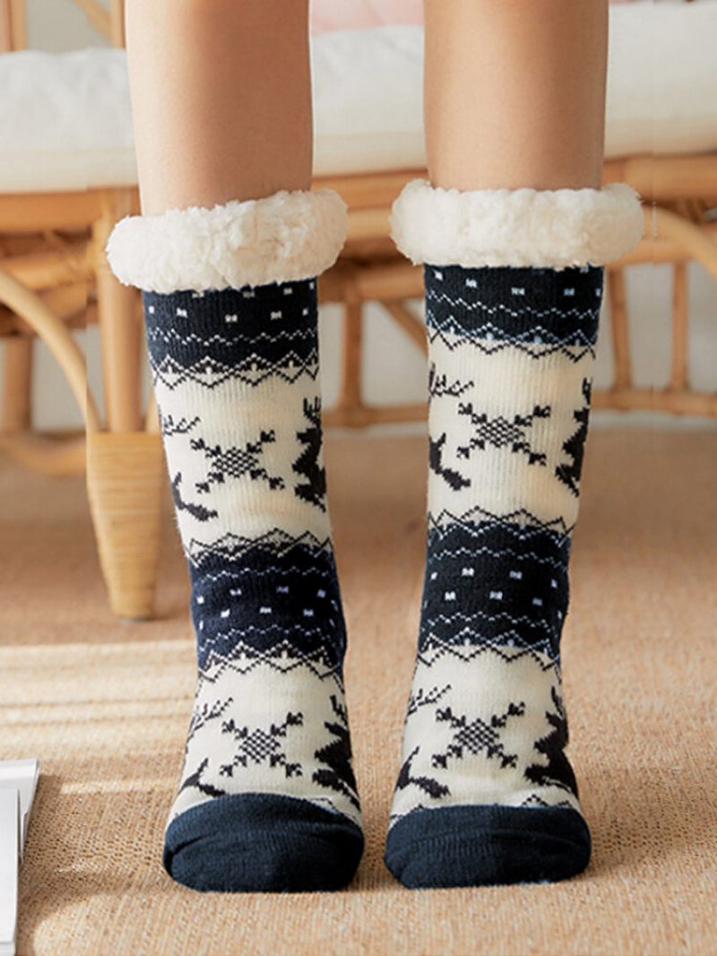 Női Karácsonyi Elk Sock Plus Velvet Sleep Socks Alkalmi Padlózokni