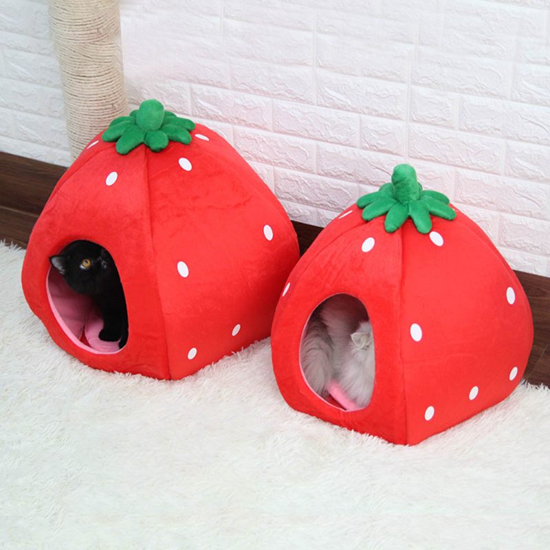 Strawberry Cat House Mosható Puha Tartós Levehető Kisállat Fészek Őszi Téli Kiegészítők Sűrített Állatágy