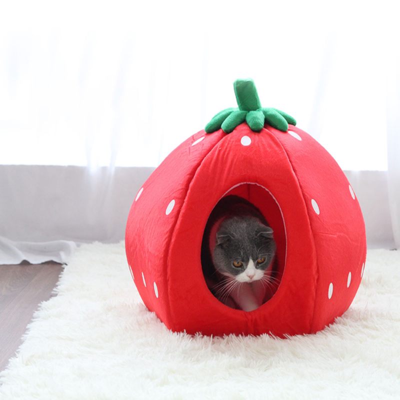 Strawberry Cat House Mosható Puha Tartós Levehető Kisállat Fészek Őszi Téli Kiegészítők Sűrített Állatágy