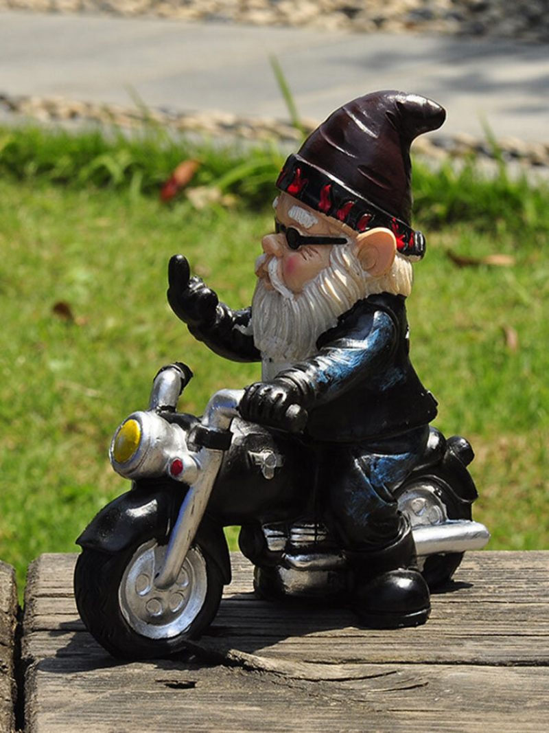 1 Db Gyanta Naughty Gnome Törpe Kerti Dekoráció Motorkerékpár Szobor Fehér Öreg Kiegészítők Asztali