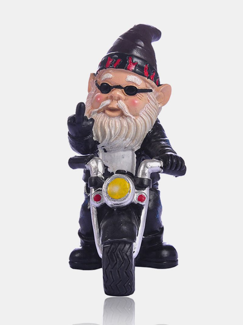 1 Db Gyanta Naughty Gnome Törpe Kerti Dekoráció Motorkerékpár Szobor Fehér Öreg Kiegészítők Asztali