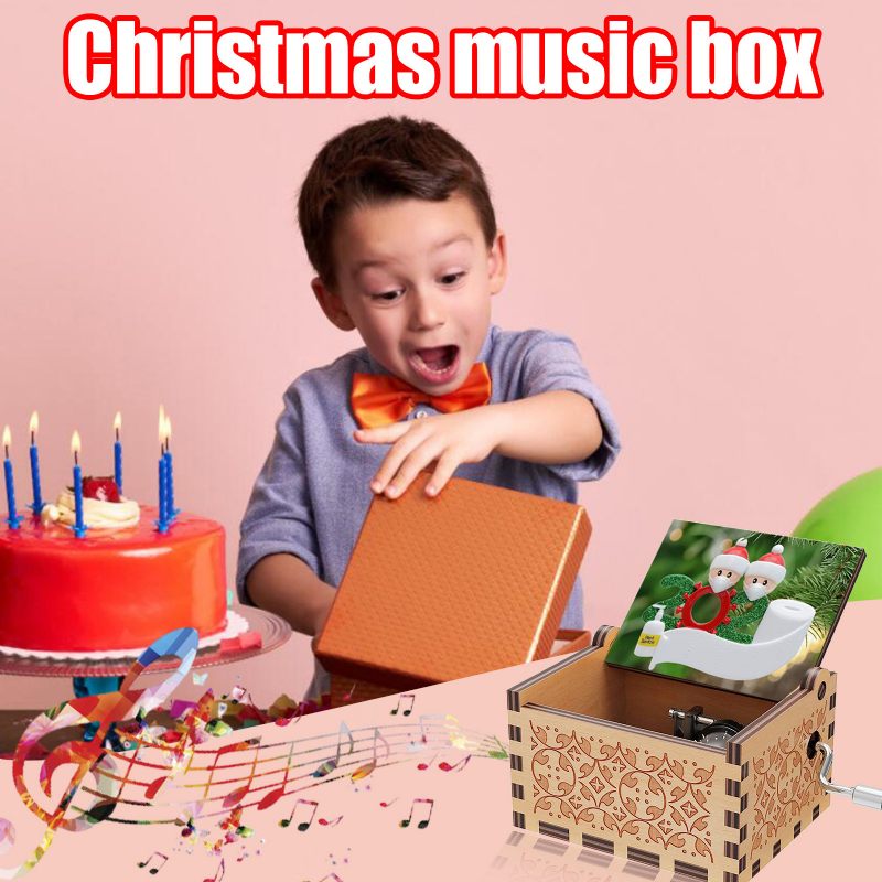 Fa Zenedoboz Kézzel Forgatható Kreatív Festett Merry Christmas Music Box