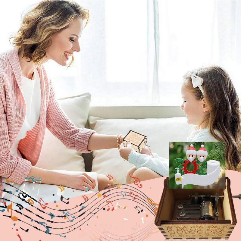 Fa Zenedoboz Kézzel Forgatható Kreatív Festett Merry Christmas Music Box