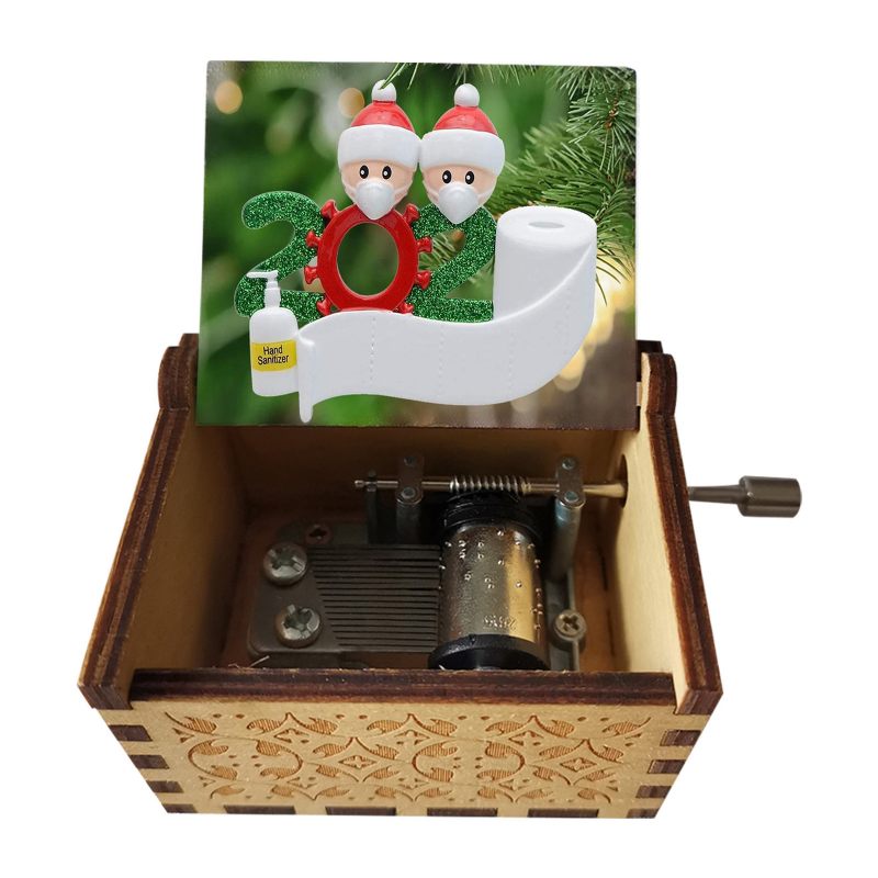 Fa Zenedoboz Kézzel Forgatható Kreatív Festett Merry Christmas Music Box