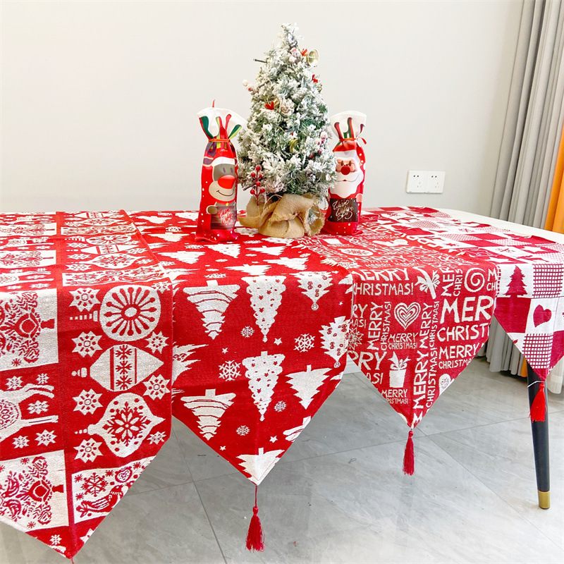 Karácsonyi Asztali Futó Díszek Vörös Jávorszarvas Rácsfa Pamut Terítő Asztaldísz