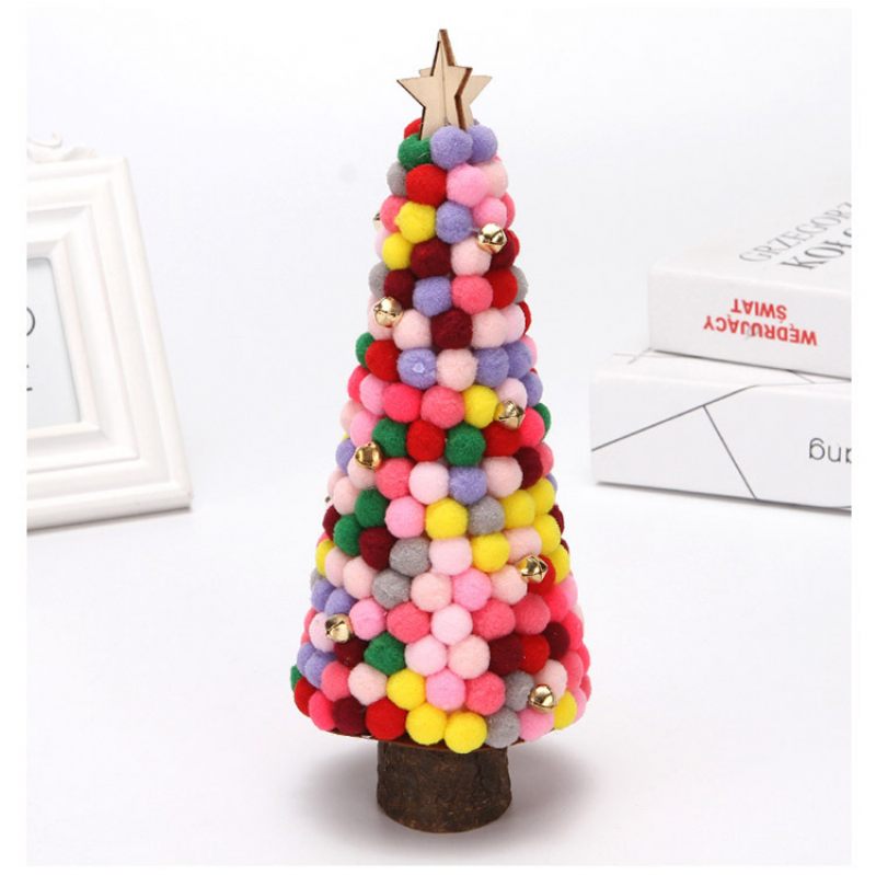 Karácsonyi Díszek Színes Szőrmegolyók Asztali Kis Fa 28 cm-es Mini Karácsonyfa Összeállítás Kreatív Ajándékok Gyerekeknek