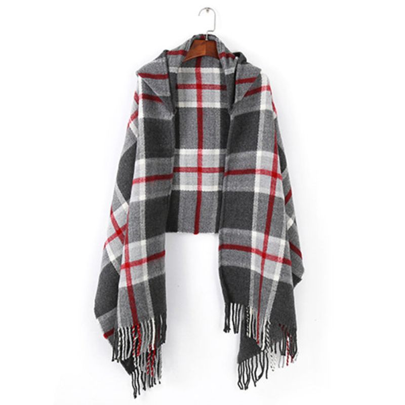 Női Téli Meleg Tartan Kasmír Sál Új Designer Kockás Kapucnis Sapka Sál Sál Sálak Pakolások